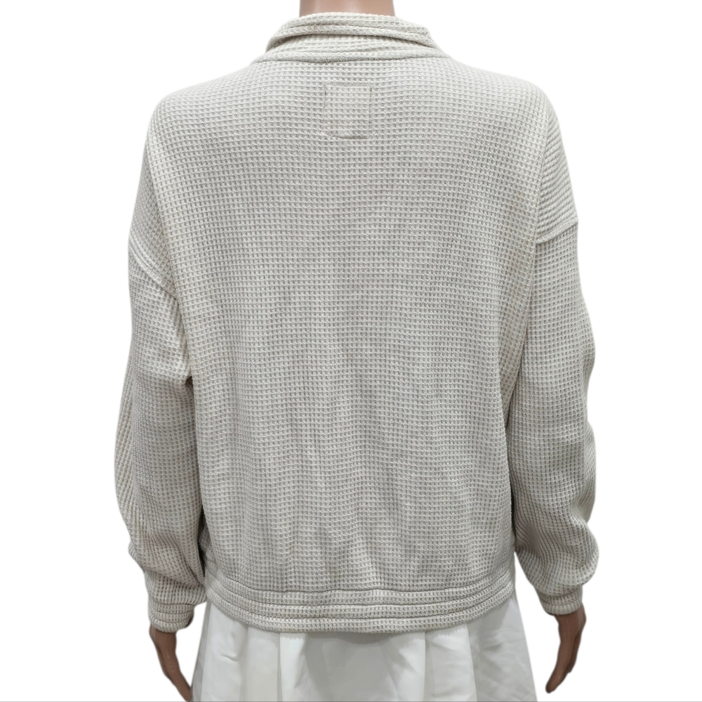 Aerie Waffle Quarter Zip Sweatshirt In Off White - Picture 6 of 8